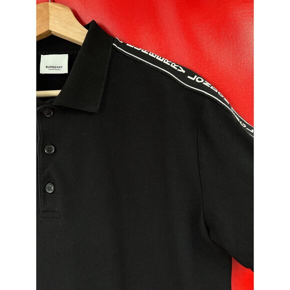 Burberry Black Stonely Logo Tape Cotton Pique Men's Polo Shirt Size SP - Picture 8 of 16